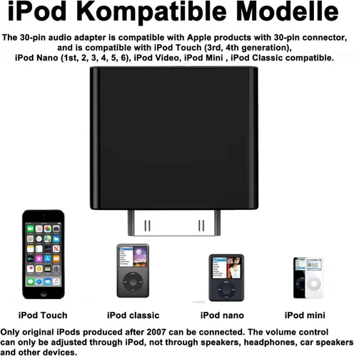 Vista 4 de Transmisor Bluetooth para iPod Classic, conector adaptador Bluetooth Plug and Play para iPod Classic 160gb, adaptador Bluetooth compatible con iPod