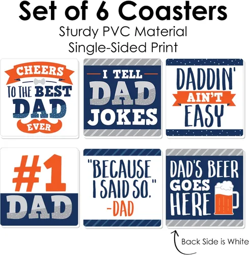 Vista 4 de Big Dot of Happiness Feliz Día del Padre – Divertidas decoraciones de fiesta «We Love Dad» – Posavasos para bebidas – Juego de 6