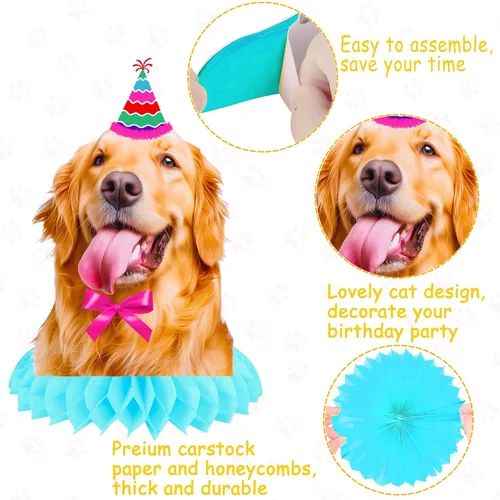 Vista 2 de Golden Retriever - Centros de mesa de panal de abeja para decoración de mesa de fiesta de perro, 12 piezas, decoraciones de fiesta de cumpleaños