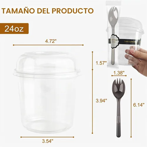 Vista 2 de Recipientes de Comida Desechables Con Tapas Y Cucharas Paquete de 50 de 24oz Vasos Para Parfait Postre Ensalada de Frutas Para Llevar Preparación