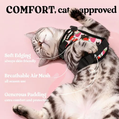 Vista 4 de rabbitgoo Cat Harness and Leash Set, Escape Proof Vest, XXS, Berry Pounce Soft Breathable Mesh, No-choke Adjustable Fit, Snap Buckles, Sturdy