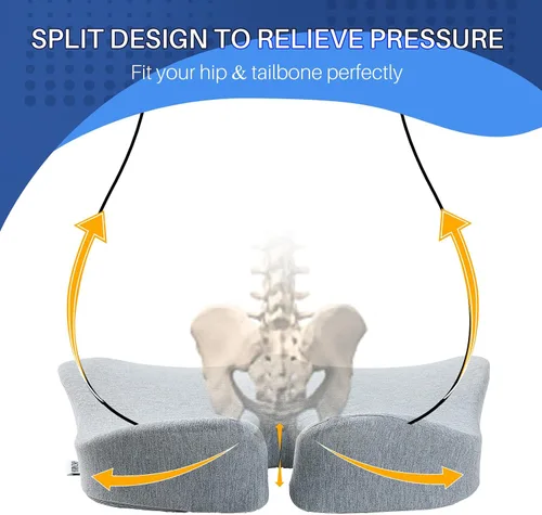 Vista 5 de Cojín de asiento de espuma viscoelástica extragrande para silla de oficina, para soporte de espalda, alivio de la ciática y el coxis, almohada