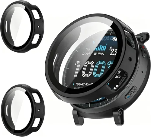 Vista 20 de Rc-Z Paquete de 2 fundas protectoras de pantalla para reloj inteligente Amazfit Active 2, parachoques de policarbonato duro, película de vidrio