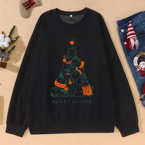 Vista 7 de Sudadera suelta de Navidad de manga larga para mujer con gráficos divertidos y cuello redondo estilo vintage