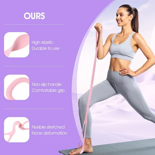 Vista 5 de 3 bandas de resistencia, figura 8 bandas de resistencia con asas, banda elástica de ejercicio para yoga, pilates, brazo, espalda, hombro