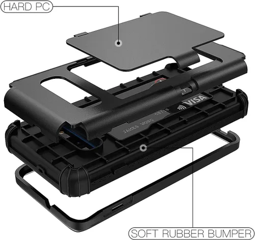 Vista 4 de WeLoveCase Funda tipo cartera para Galaxy S10 Defender con espejo oculto, tres capas a prueba de golpes, protección resistente, funda protectora