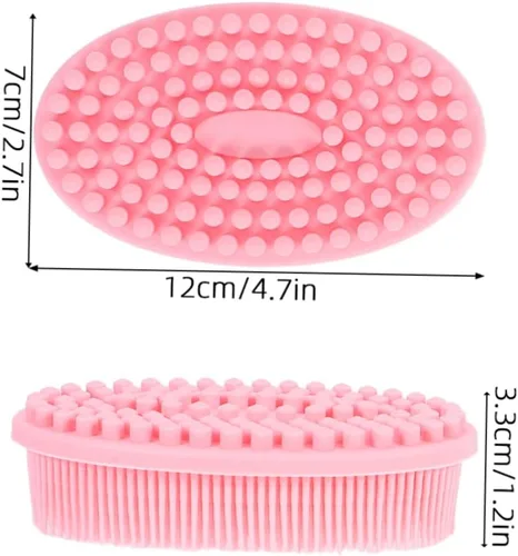 Vista 2 de KOMBIUDA 2 cepillos de baño de silicona suave exfoliante para el cuero cabelludo para niños y niñas y adultos, diseño suave de doble cara para un