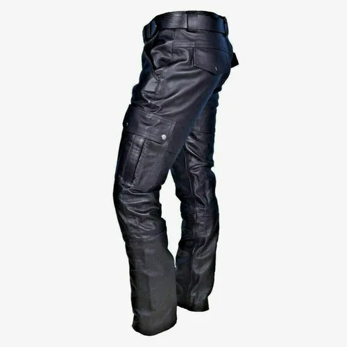Vista 3 de Pantalones de cuero para hombre, pantalón de motocicleta para motociclistas, motociclistas, deportes, calle, cargo, pantalón de piel sintética