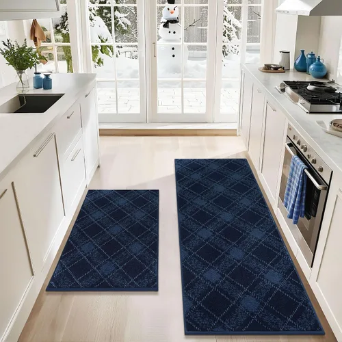 Vista 10 de COSY HOMEER Juego de alfombras y tapetes de cocina 2 piezas antideslizantes, suaves alfombras de cocina para piso absorbentes y resistentes a Gris