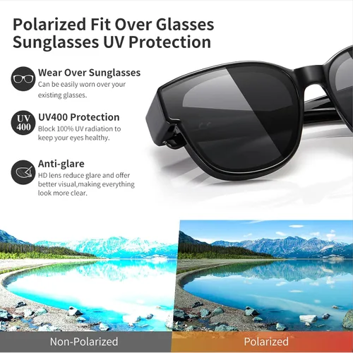 Vista 6 de Lentes de sol polarizados para mujeres y hombres, lentes de sol cuadrados envolventes con protección UV400 para conducir