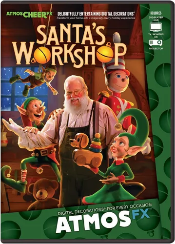 Vista 3 de AtmosFX Santa's Workshop Digital Decoraciones DVD para decoración de proyección de vacaciones de Navidad