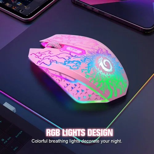 Vista 4 de VersionTECH. Ratón inalámbrico para juegos, mouse de computadora recargable con 7 luces LED, 6 botones programables, receptor nano USB de 2.4 G, 3