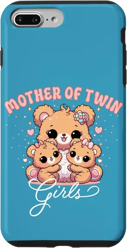 Vista 9 de iPhone 15 Mother of Twin Girls Adorable Kawaii Mama Bear and Daughters Case
