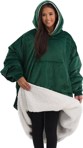 Vista 14 de THE COMFY Original - Manta de forro polar de microfibra con forro sherpa, diseño de gran tamaño con capucha y bolsillo de Shark Tank