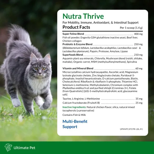 Vista 3 de Ultimate Pet Nutrition Nutra Thrive™ Suplemento para gatos, polvo desarrollado por veterinarios para la movilidad, apoyo inmunológico, antioxidantes