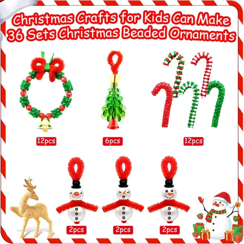 Vista 3 de AouEtnay - 36 piezas de kits de adornos navideños con cuentas para manualidades navideñas para niños y adultos, cuentas navideñas DIY con tres