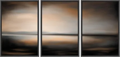 Vista 33 de SIGNFORD - Set de obras de arte en lienzo enmarcado para pared, ilustraciones abstractas de neblina del desierto en tonos neutros beige y marrón
