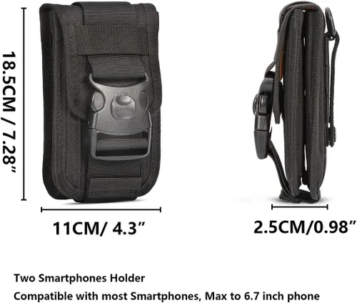 Vista 6 de Cinturón táctico Molle de doble capacidad para la cintura, funda de nailon para teléfono con ranuras para tarjetas para iPhone 13 Pro