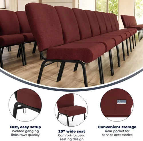 Vista 4 de Flash Furniture Advantage Signature Elite - Silla de iglesia granate, 20 pulgadas de ancho