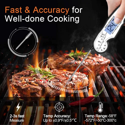 Vista 2 de Termómetro digital de lectura instantánea para carne para asar a la parrilla y cocinar - ANDAXIN Termómetro ultrarrápido resistente al agua