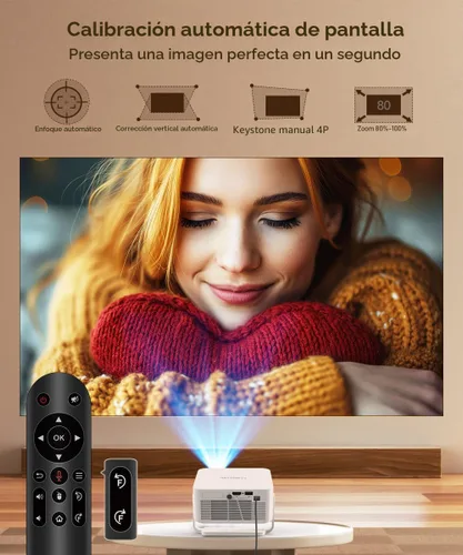 Vista 2 de Miniproyector inteligente 2026 compatible con 4K y 8K, portátil con WiFi 6 y Bluetooth 5.4, enfoque automático y corrección trapezoidal vertical