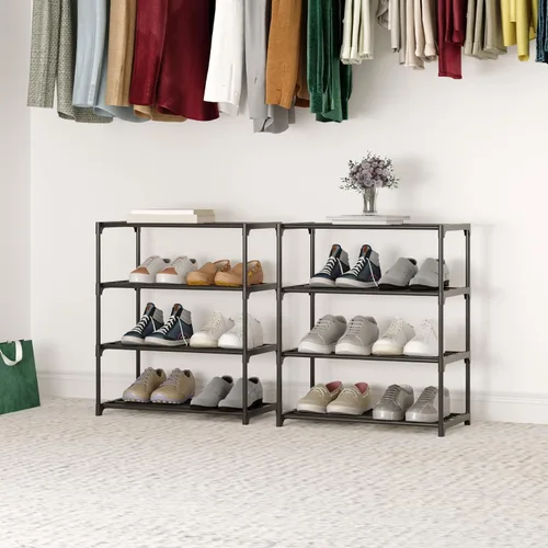 Vista 3 de Zapatero pequeño de metal, estante apilable para zapatos, organizador de almacenamiento para entrada, pasillo y armario (3 niveles, negro)