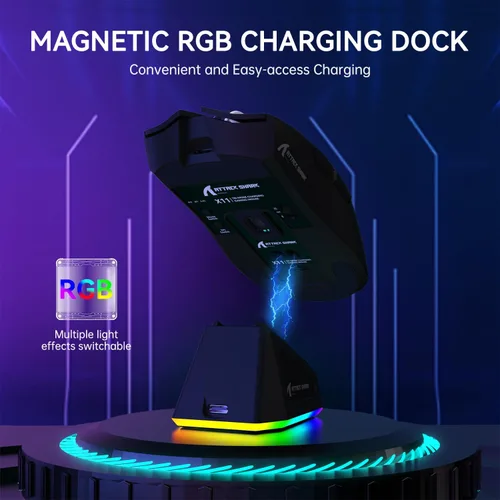 Vista 4 de ATTACK SHARK X11 Ratón inalámbrico ligero para juegos con base de carga RGB, Tri-Mode-2.4G/USB-C con cable/BT, 22K DPI, sensor óptico PAW3311