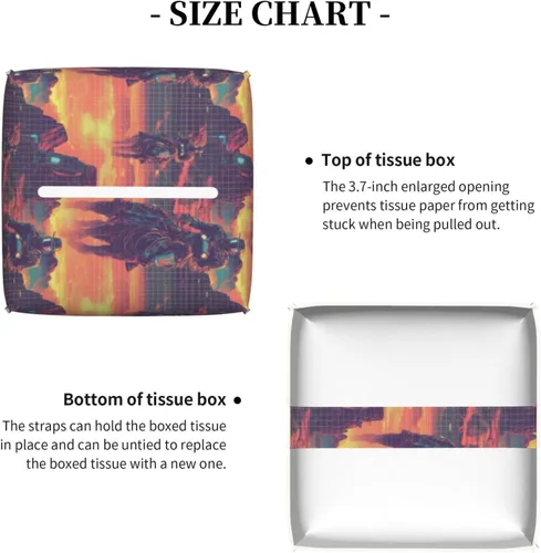 Vista 4 de Leather Tissue Box Cover Square - Cyber Retro Western Cowboy Print Tissue Box Holder Paper Case, Organizer Dispenser for Modern Home &