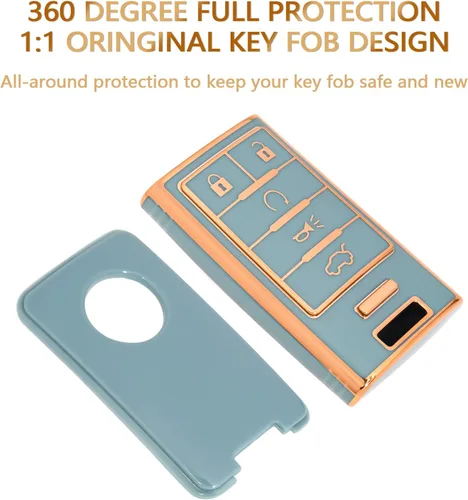 Vista 3 de OFFCURVE Funda para llavero Compatible con Cadillac C5+Llavero, Dorado Azul
