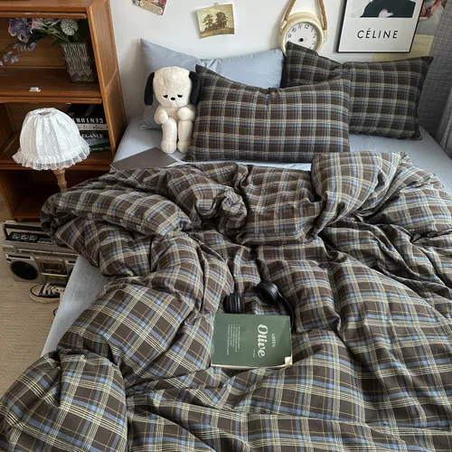 Vista 15 de DONEUS Juego de funda de edredón a cuadros 100% algodón lavado como lino súper suave y cómodo, juego de ropa de cama de 3 piezas a cuadros negros