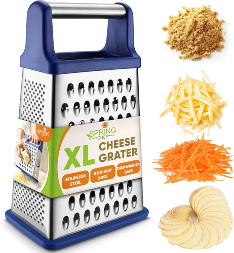 Vista 18 de Spring Chef Rallador Profesional de Queso - Acero Inoxidable, Tamaño XL, 4 Lados - Rallador de Caja Perfecto para Queso Parmesano, Verduras, Negro