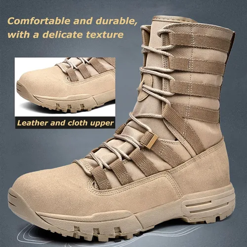 Vista 4 de Botas tácticas para hombre, botas militares, botas de combate, botas ligeras, botas de trabajo, botas de senderismo, botas antideslizantes