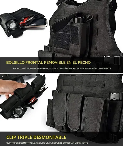 Vista 5 de BOMTURN Chaleco táctico Airsoft mejorado modular ajustable para paintball chaleco al aire libre apto para adultos