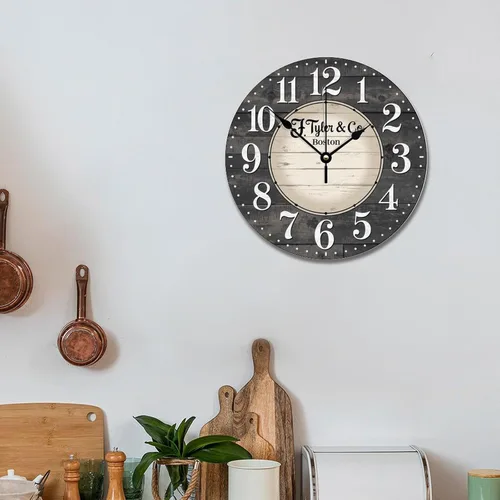 Vista 5 de ArogGeld Boston Harbor - Reloj de pared gris de madera rústica de 10 pulgadas, silencioso, sin tictac, funciona con pilas, para sala de estar