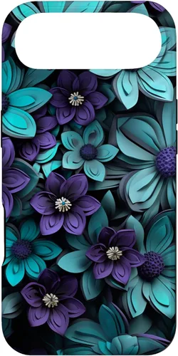 Vista 27 de Purple Flowers Teal Blue Floral Cute Botanical Garden Print Case for iPhone 17