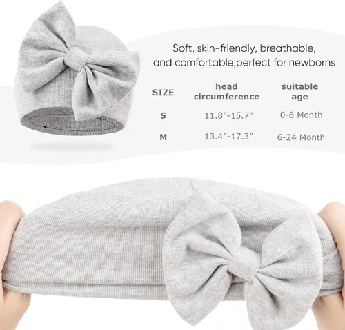 Vista 7 de DRESHOW Newborn Baby Hats Hospital Hat Baby Cotton Beanie Infant Bow Hats