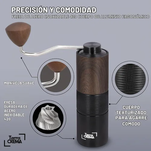 Vista 3 de Molinillo manual de café – Molinillo manual de rebabas cónicas de acero inoxidable de precisión para expreso, vertido, prensa francesa y aeropress