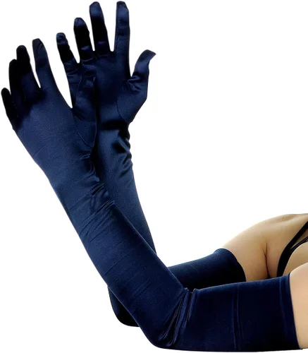 Vista 7 de NYFASHION101 Guantes largos clásicos de satén de longitud ópera para mujer 16BL Negro