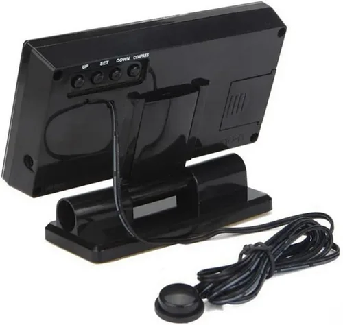 Vista 5 de Termómetro digital para coche negro con retroiluminación azul brújula reloj con LCD grande 3.9 pulgadas