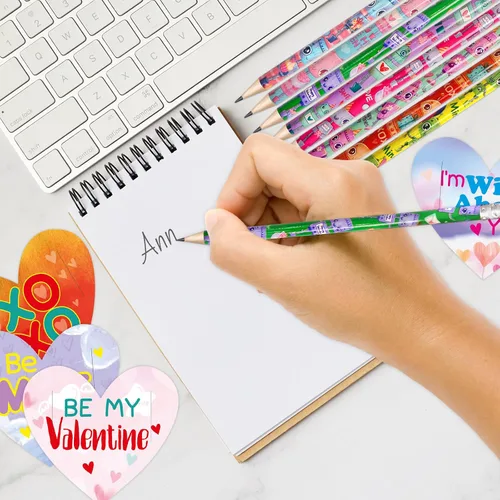 Vista 5 de ceiba tree Lápices para el día de San Valentín con tarjetas, lápices de corazón para niños, a granel con borradores, 30 unidades, lápiz de madera