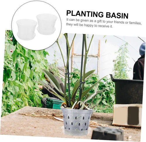Vista 3 de 2 Sets Plastic Orchid Pots with Saucers and Drain Holes