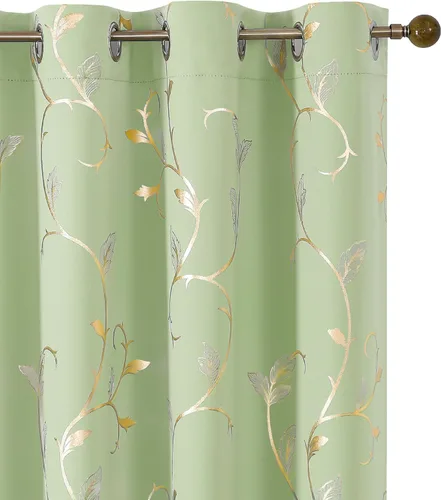 Vista 19 de BUHUA Juego de 2 paneles de cortinas opacas con estampado de vid plateada, cortinas con aislamiento térmico para oscurecer la habitación