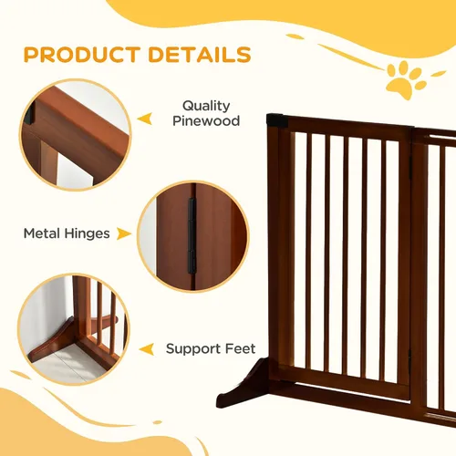 Vista 6 de PawHut Puerta ajustable de madera para mascotas, valla independiente para perro, para puerta, pasillo, 3 paneles con barrera de seguridad, puerta