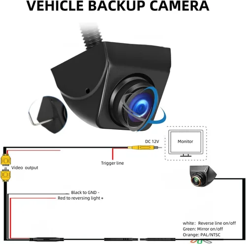 Vista 7 de Cámara HD de visión trasera delantera y trasera para automóvil, rotación de 360°, gran ángulo de visión, IP68K, impermeable, universal, marcha
