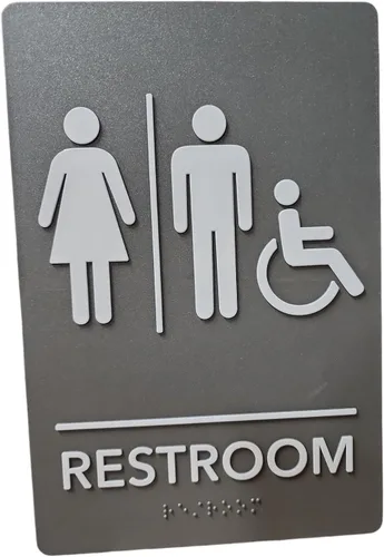 Vista 13 de Hecho en EE.UU. - Letreros de Baños para Hombres y Mujeres Compatibles con ADA, Señales de Puertas de Baño para Oficinas, Negocios y Restaurantes