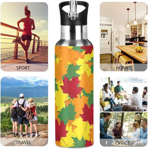 Vista 5 de Stainless Steel Vacuum Insulated Water Bottle 32 Oz, Leakproof Water Bottles for Gym Outdoor Travel School, Autumn Maple Leaves
