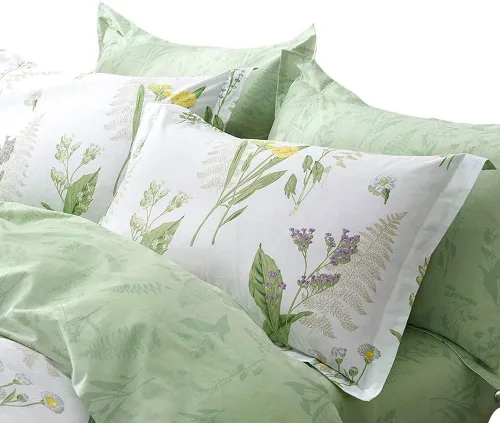 Vista 30 de FADFAY Juego de funda de edredón floral 100% algodón a rayas verdes y beige, ropa de cama de flores desgastadas con diseño de ramas botánicas