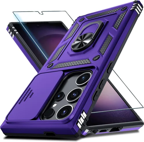 Vista 41 de Janmitta Compatible con Samsung Galaxy S24 FE Funda con Cubierta Deslizante Integrada para Lente de Cámara+Protector de Pantalla+Soporte de Anillo