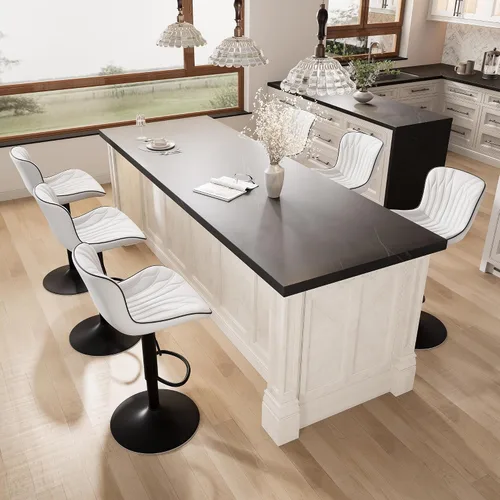 Vista 31 de YOUNIKE Juego de 2 taburetes de bar marrones modernos giratorios de altura de mostrador con respaldo alto ajustable para cocina, taburetes de bar