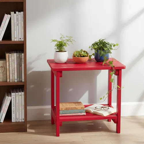Vista 2 de Shine Company Providence - Mesa auxiliar rectangular de madera maciza, mesa de patio Adirondack para exteriores, color rojo chile Rojo (Chili Red)